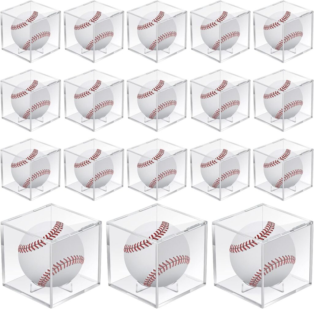 18 Pcs Baseball Display Case, Clear UV Protected Ball Holder Square Acrylic Baseball Cube Box Autograph Cases Storage for Display Official Size Standing, 3.15 Inches