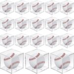 18 Pcs Baseball Display Case, Clear UV Protected Ball Holder Square Acrylic Baseball Cube Box Autograph Cases Storage for Display Official Size Standing, 3.15 Inches