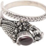 NOVICA Artisan Handmade Garnet Wrap Ring Snake with Cabochon .925 Sterling Silver Single Stone Indonesia Birthstone Animal Themed Gemstone Halloween ‘Ready to Strike’