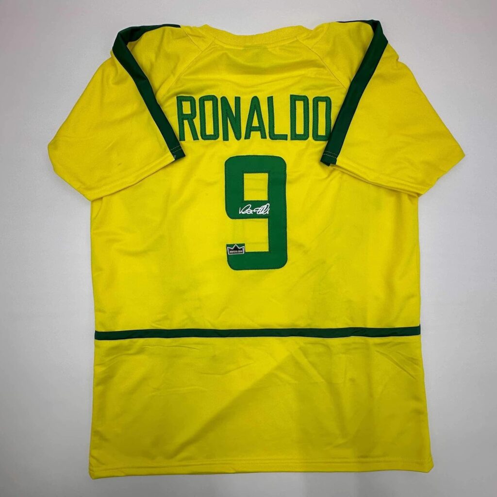 Facsimile Autographed Ronaldo Nazario Brazil Yellow World Cup Reprint Laser Auto Soccer Jersey Size Men’s XL