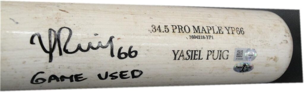 Yasiel Puig Official Major League Game Used Signed Bat Old Hickory Dodgers 469