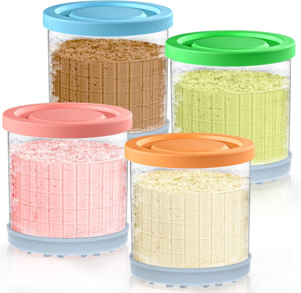 Ninja Creami Pints and Lids – 4 Pack Ninja Creami Pints, 16 oz Ninja Creami Containers, Creami Pint Containers Compatible with Ninja NC299AMZ & NC300 Series Ice Cream Maker – Tight Sealing & Anti-Slip