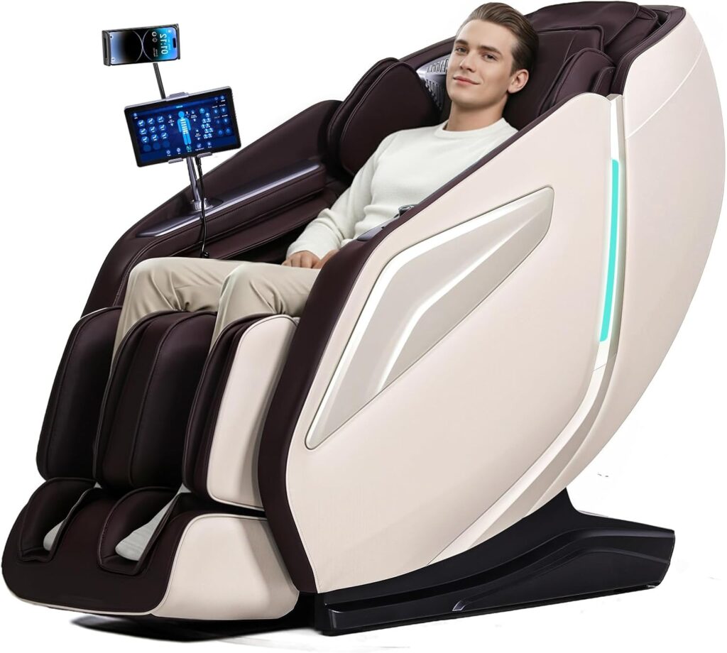 4D Massage Chair Full Body Zero Gravity Recliner – 55“ SL-Track,15 Auto Modes,11 Massage Technique,40 Airbags Massage,with Yoga Stretch,APP Control,Shiatsu Foot Massage(Coffee)