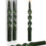 10 Inch Taper Candles Candlesticks Handmade Unscented Smokeless 2 Pack Twisted Candlesticks Candle Sticks for Christmas Holiday Decoration(Green)