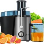 Panana Centrifugal Juicer Extractor with Wide Mouth 2.5” Feed Chute for Fruit Vegetable, Easy to Clean, Stainless Steel, BPA-free (Silver)