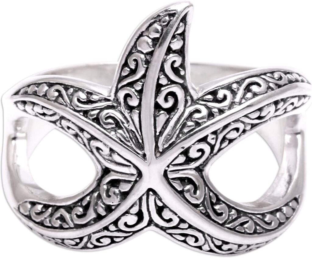 NOVICA Artisan Handmade .925 Sterling Silver Cocktail Ring Starfish from Bali Indonesia Animal Themed Sea Lifestarfish ‘Bali Starfish’