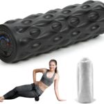 High-Density Vibrating Foam Roller Black with 4 Customizable Speeds for Deep Tissue Massage, Muscle Recovery and Pain Relief -Rechargeable with Portable Bag