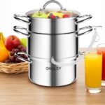 OROLEY Steam Juicer Extractor Stainless Steel, Juice Steamer Pot for Fruit & Vegetables with Glass Lid, Hose, Clamp, Loop Handles, Ideal for Making Fresh Juice, Jelly, and Sauces (10Qt 304 Stainless Steel)