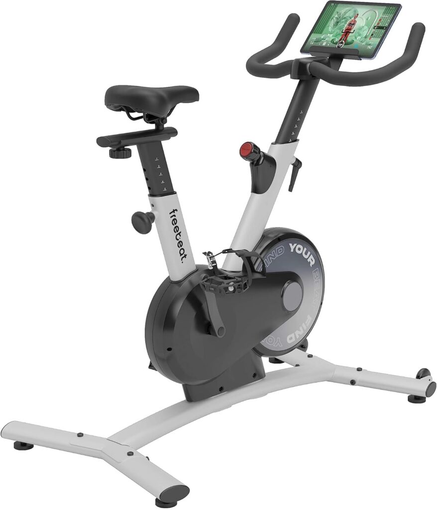 Freebeat Boom Basic Smart Indoor Cycling Bike, Swiss Design Space-Saving Exercise Bike for Home, Auto Resistance, Bluetooth, Gamified Rides with Expert Instructors