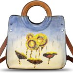 Genuine Leather Tote Bag for Women Hand Painted Leather Shoulder Handbag Handmade Purse Crossbody Work Tote Casual Purse