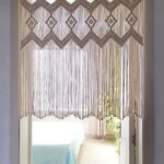 Macrame Doorway Curtains Wall Hanging Window Curtain Panels Closet Room Divider Boho Wedding Decor Backdrop Macrame Valance Boho Kitchen Valance (Ivory White, 33.4”W x 35.4”H)