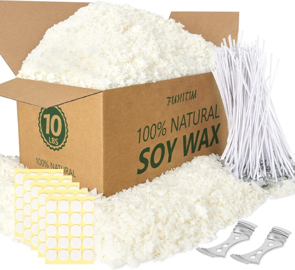 Soy Candle Wax for Candle Making 10 lbs Bag, Premium Natural Soy Wax Flakes, No additives and Pure, 100 Cotton Candle Wicks, 100 Wick Stickers, & 2 Centering Devices