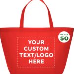 DISCOUNT PROMOS Custom Southern Style Grocery Tote Bags Set of 50 – Personalized Bulk Pack, Reusable Grocery & Shopping Bags – Great for Travel, Business Promotions, July 4th – Red – 20″X13″X8″