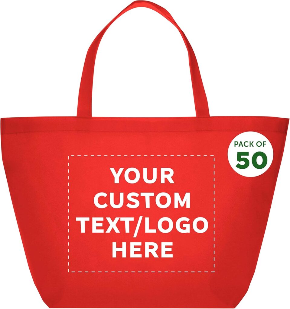 DISCOUNT PROMOS Custom Southern Style Grocery Tote Bags Set of 50 – Personalized Bulk Pack, Reusable Grocery & Shopping Bags – Great for Travel, Business Promotions, July 4th – Red – 20″X13″X8″