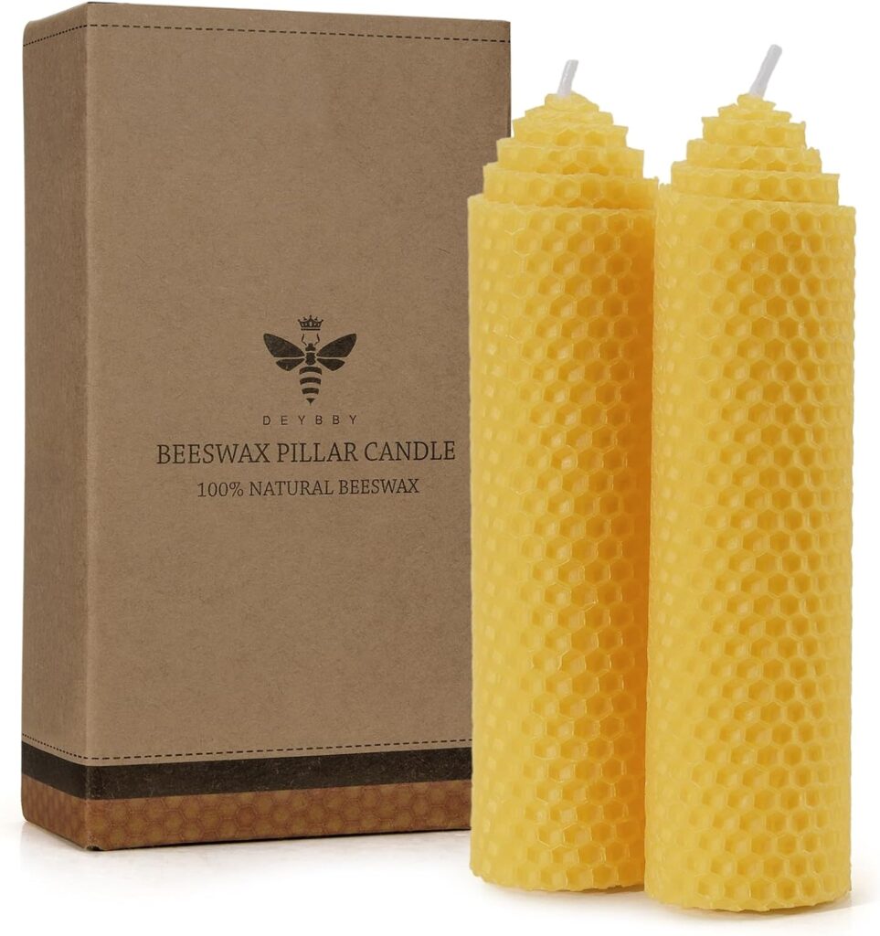 Beeswax Pillar Candles Set of 2 – Handmade Pure Beeswax Rolled Candles for Gift & Home Decor (1.5×6 in)