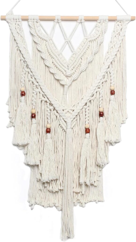 JONKASIPA Macrame Woven Wall Hanging, Bohemian Wall Decor Chic Woven Tapestry Handmade Crafts Tassel Lace Hanging Home Decor Perfect for Bedroom Living Room Apartment (Beige)