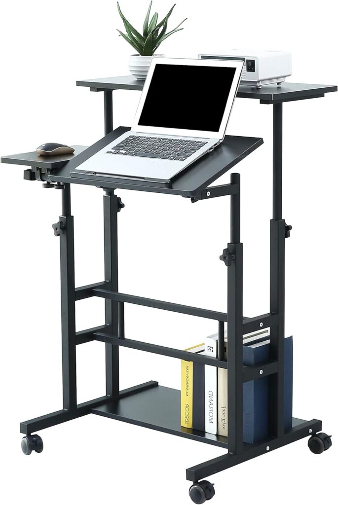UNICOO Portable Standing Desk on Wheels, Height Adjustable Mobile Workstation, Versatile for Home Office, Rolling Sit-Stand Design, Ergonomic