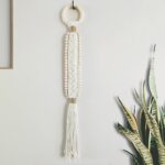 Boho Wall Decor Macrame Beige Wall Hanging with Wood Bead Tassel Western Farmhouse Rustic Cozy Art for Living Room Bedroom Dinning Room Hallway Entryway Door Shelf Dorm (Beige)