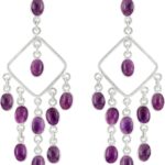 Natural Oval Gemstones Dangle Earrings for Women – Handmade 925 Silver Plated Boho Drop Earrings – Statement Birthstone Comfortable Fashion Jewelry – Gift for Anniversaries or Special Occasions