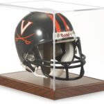 JupDec Mini Helmet Display Case, Acrylic Clear 1/2 Football Baseball Helmet Showcase, UV Protection Souvenirs and Collectibles Box with Solid Wood Base & Riser, Ideal Gift for Sports Enthusiast