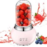 OTE Personal Blender for Shakes and Smoothies with 14 Oz Glass Jar, 4 Stainless Steel Blades, BPA Free, 20000r/m, Retro Portable Blender Best Choice for Kitchen Fruit Juicer Machines -Pink