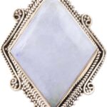 NOVICA Artisan Handmade .925 Sterling Silver Rainbow Moonstone Cocktail Ring Diamondshaped from India Gemstone ‘Misty Diamond’