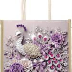 antor DIY Diamond Painting Canvas Tote Bag with Luxurious Peacock Design, Diamond Art Handbag for Adults, Craft Storage Bag, Crystal Art Diamond Painting Bag for Shopping, Travel, Daily Use