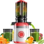 Cold Press Juicer Machines with Wide Feed Chute, Slow Masticating Juicer extractor for Whole Vegetables & Fruits, High Juice Yield, Easy to Clean, Large Auger, Christmas Red