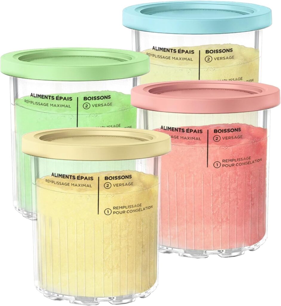 Creami Pints and Lids for Ninja | 4 Pack, 24OZ XL Size Compatible with Ninja Creami 11-in-1 NC501 NC500 Series Deluxe Ice Cream Maker BPA-Free & Dishwasher Safe (Deluxe-Blue/Pink/Green/Yellow)