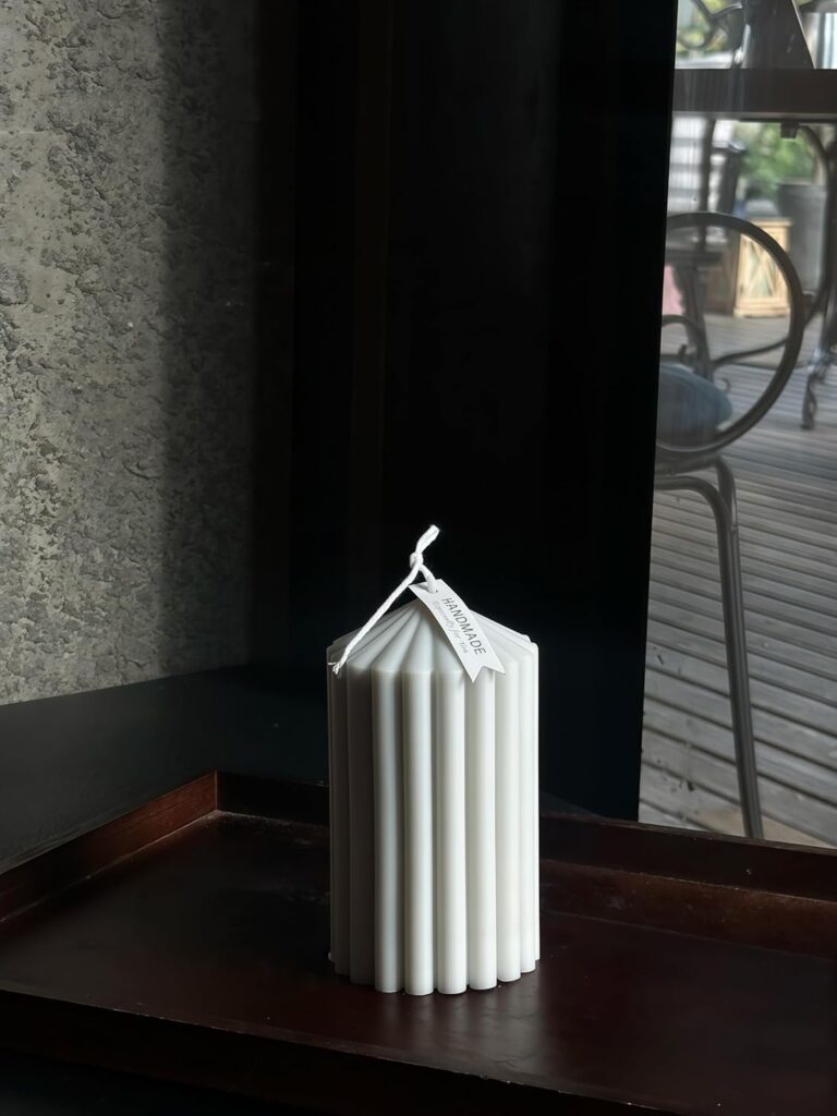 Ribbed Peak Pillar Candle- Large Handmade Scented Soy Wax Candle with Elegant Bubble Aesthetic, Housewarming Gift, Shelf & Coffee Table Centerpiece, Gray (Small)