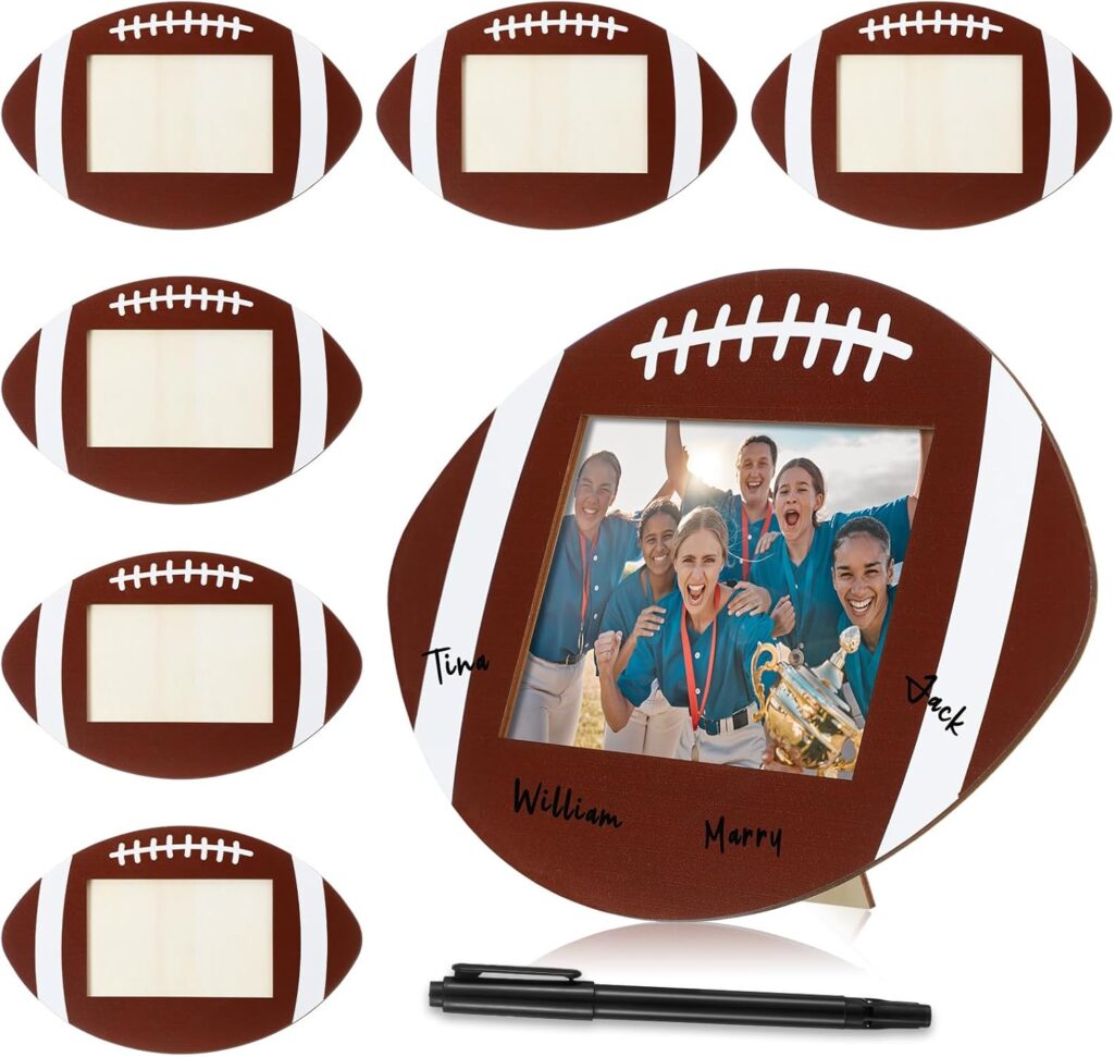 6 Pcs Football Picture Frames with Signature Pens Fits 4 x 6 Inches Photos 2026 Senior Wooden Photo Frame Tabletop Gift from Team Appreciation for Home Display Party Birthday Gifts Athletes