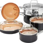 Amazon Basics Ceramic Nonstick Pots and Pans Cookware Set, Dishwasher & Oven Safe, Even Heating, 10-Piece Set, Copper Color
