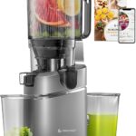 AMZCHEF Juicer Machines, 5.8″ Extra Self-Feeding Cold Press Juicer for Whole Vegetable & Fruit, Juice Extractor Machine with Large Auger & Triple Strainers, Easy to Clean, High Juice Yield, Grey