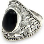 NOVICA Artisan Handmade Onyx Flower Ring Unique .925 Sterling Silver Cocktail Black White Indonesia Floral Happiness Birthstone ‘Frangipani Mystery’