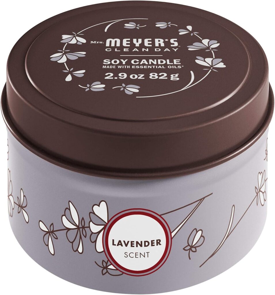 MRS. MEYER’S CLEAN DAY Soy Tin Candle, 12 Hour Burn Time, Made with Soy Wax and Essential Oils, Lavender, 2.9 Oz