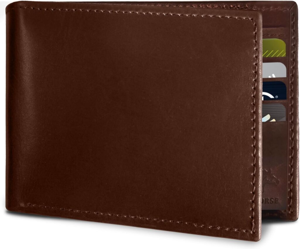 Leather Wallet for Men, RFID Wallet, Hold upto 14 Cards, 2 ID Windows, 2 Money Pockets, Slim Bifold Wallet for Men