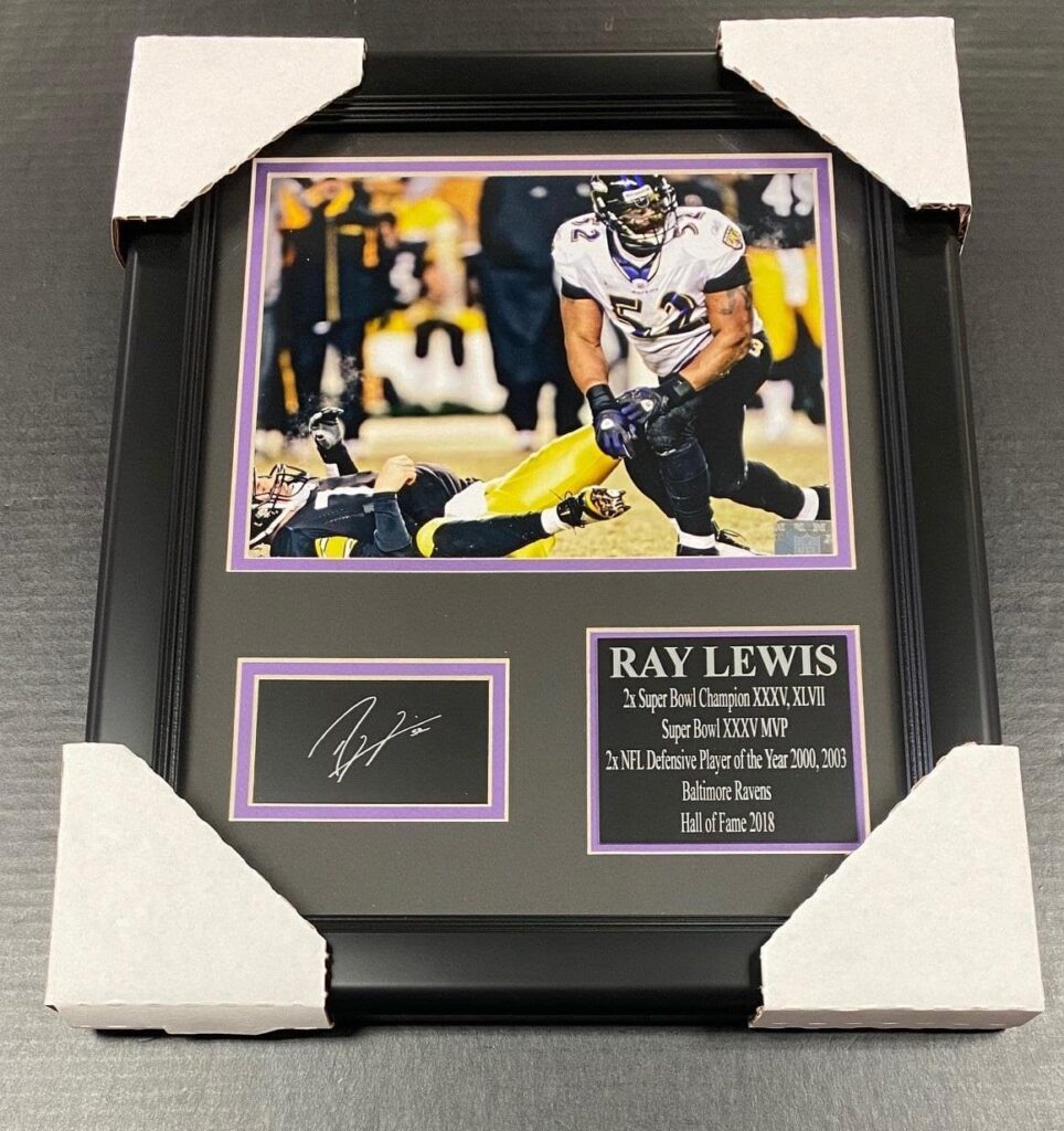 Ray Lewis Over Ben Laser Engraved Autographed Facsimile 8×10 Photo Framed – Autographed NFL Photos