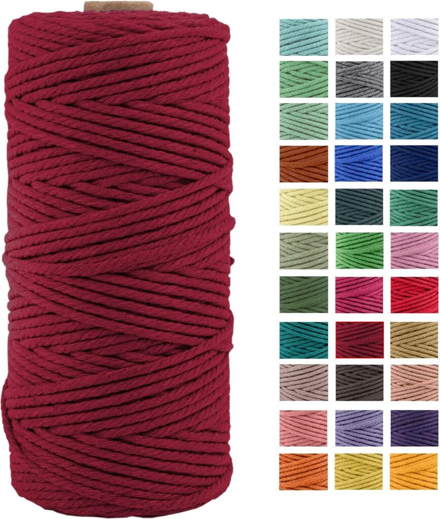 3mm x 109Yards Thick Natural Cotton Macrame Cord, 4 Strand Twisted Cotton Cord Rope for Soft Macrame Natural Color Handmade Wall Hanging, Plant Hanger, Craft, Knitting, Decorative Project