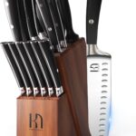 Knife Set, 15 Pcs Kitchen Knife Block Sets with Sharpener, Japanese High Carbon Stainless Steel Set of Knives, Premium Razor Sharp Black Knives Set with Block for Kitchen, Ergonomic Handle