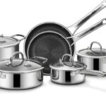 Pots and Pans Set Non Stick, 10 Pcs Hybrid Stainless Steel Cookware Sets, Non Stick Frying Pans, Saucepans, Saute Pan & Stock Pot, PFOA Free Kitchen Skillet,Induction Compatible