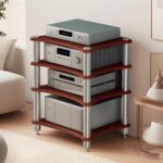 4-Tier AV Media Stand, Stereo Racks and Stands, Video Component Cabinet Audio Rack Tower for DVD Player Game Console TV Box WiFi Routert (Dark Wood, 4-Tier)