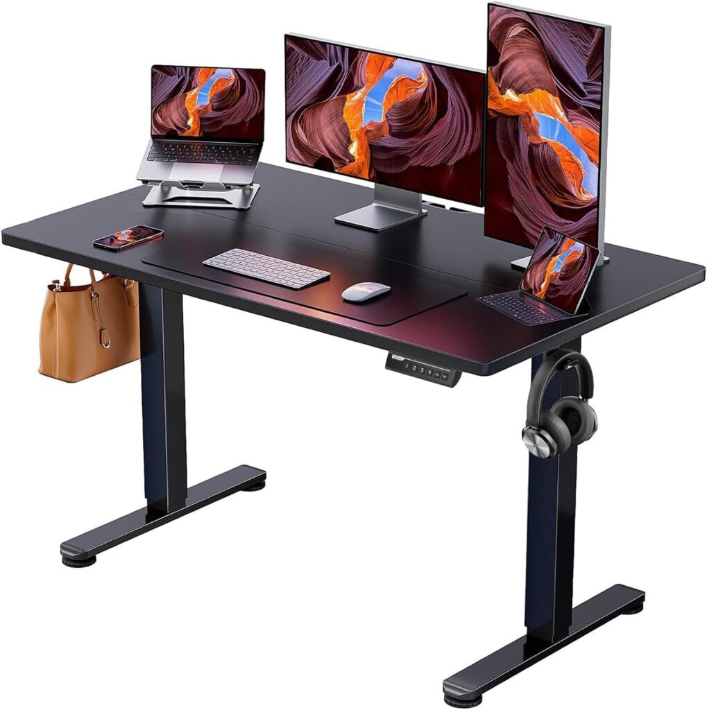 ErGear Height Adjustable Electric Standing Desk, 47.2 x 23.6 Inches Sit Stand up Desk, Memory Computer Home Office Desk with Two-Piece Desktop (Black)