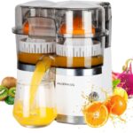 Dual-Head Electric Orange Juicer Squeezer, Citrus Juicer Machines with Power Cord & Cleaning Brush, 1-Touch Automatic Juicer Machine for Orange, Lemon, Lime, High Juice Yield, Built-in Cutter