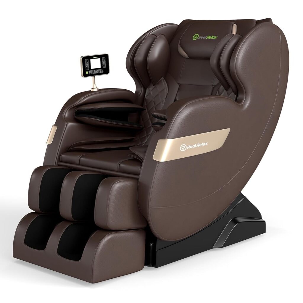 Real Relax 2025 Full Body Massage Chair of Dual-core S Track,Shiatsu Massage Recliner of Zero Gravity with APP and LCD Control,Lower Back and Calf Heating,Bluetooth,Home or Office Use,Brown