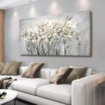 VAYIMDH Gold Pictures Wall Decor Living Room Wall Hanging White and Grey Vintage Posters Floral Photo Prints for Bedroom Dining Room 24×48 Inch