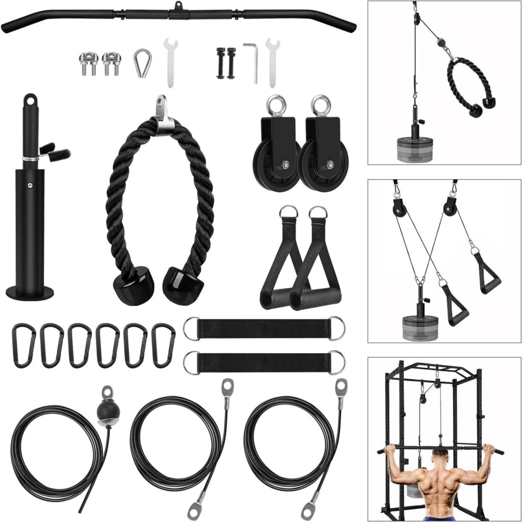 LFJ LAT Pull Down and Lift Weight Pulley System Cable Machine Pulley Attachment for Triceps Pull Down, Biceps Curl, Back, Forearm, Shoulder Home Gym Equipment