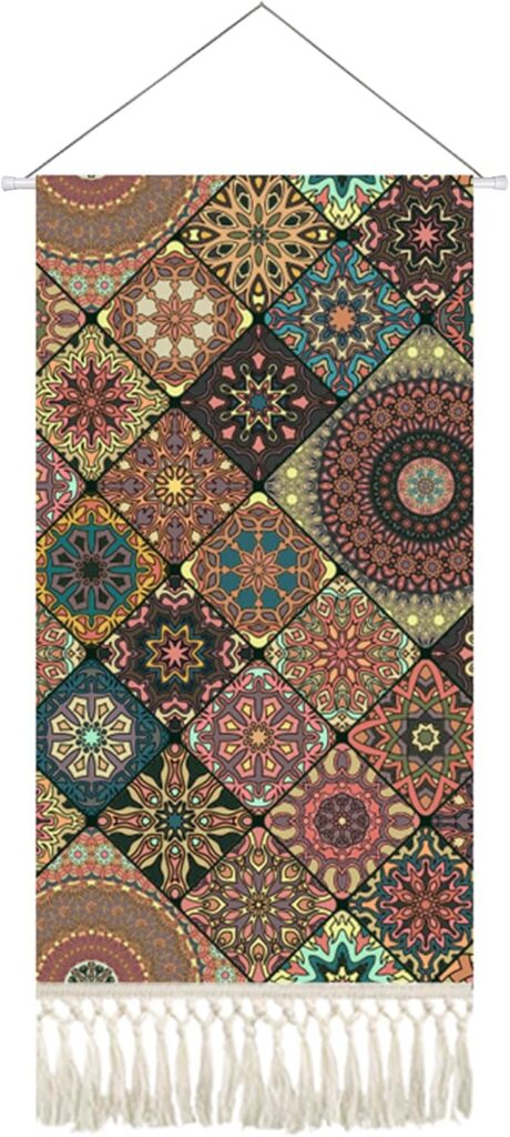 Mandala Boho Macrame Wall Hanging Tapestry For Bedroom Tapestries Vertical Art Fabric Decor Door Living Room Bohemian (Style C, 17.5 * 43)