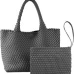 SporGenius Woven Tote Bag for Women, Vegan Leather Handwoven Bags with Small Purse, Large Braided Purses Top Handle Handbags