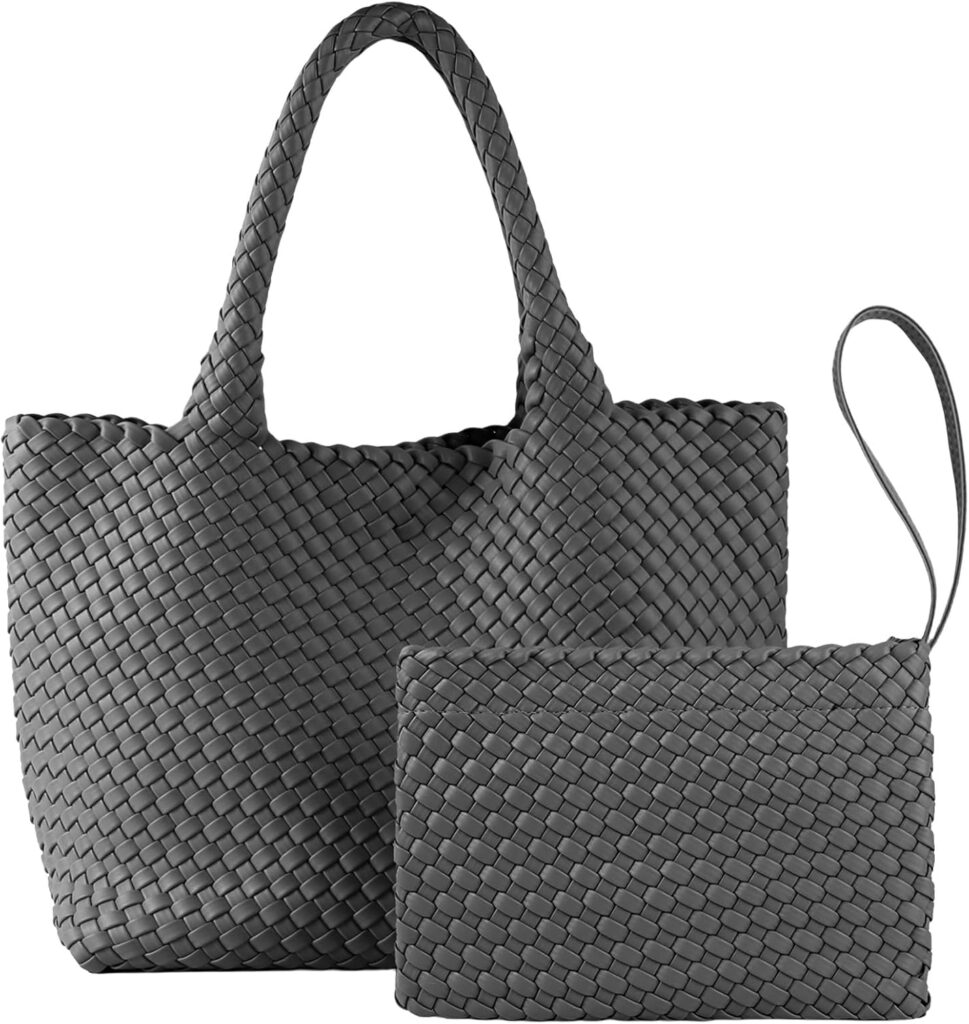 SporGenius Woven Tote Bag for Women, Vegan Leather Handwoven Bags with Small Purse, Large Braided Purses Top Handle Handbags
