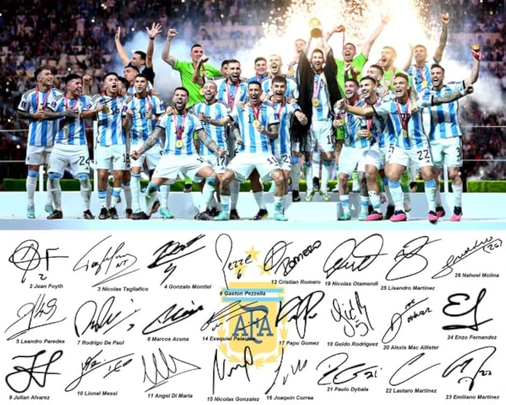 Ikonic Fotohaus Argentina World Soccer Champions Lionel Messi Di Maria De Paul Alvarez Dybala Martinez Team Signed Photo Autograph Print Wall Art Home Decor
